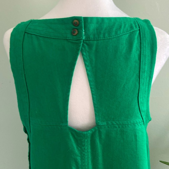 Anthropologie Green Linen Shift Dress Button Side Detail Open Back EUC S… - Picture 5 of 11